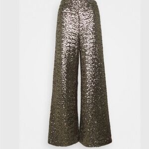 Banana Republic Gold Bronze Sequin Lined Wide Leg Pants Cocktail XS Fits S/M
